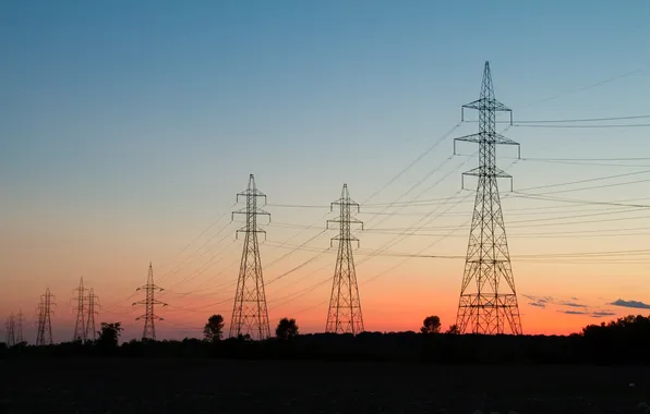 Picture silhouette, twilight, transmission lines high voltage