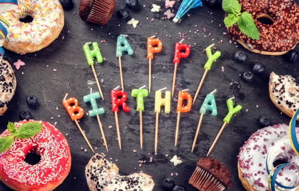 Candles, colorful, Happy Birthday, colours, cupcake, celebration, cupcakes, decoration