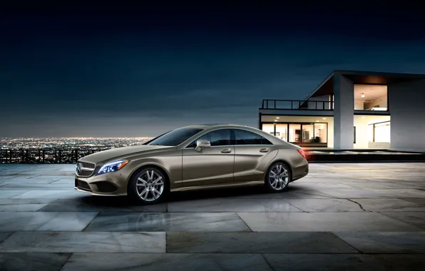 Picture The city, CLS, Mercedes, Mercedes, Gold, Coupe, Mansion