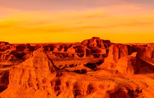 The sky, clouds, sunset, mountains, canyon, panorama