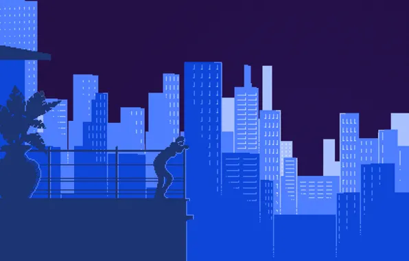 The city, Flower, Balcony, Woman, Pixels