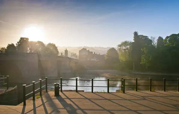 Bridge, the city, river, morning