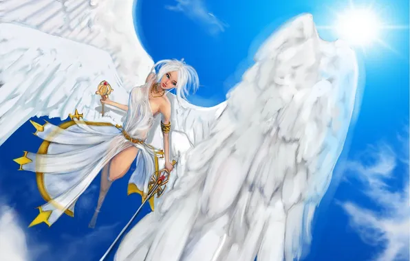 Picture girl, wings, angel, sword, art, rod