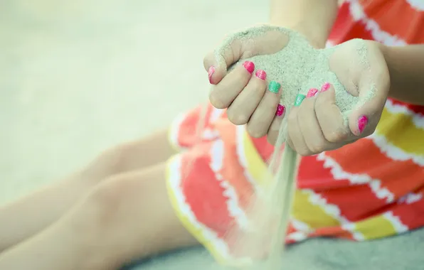 Sand, time, hands, girl