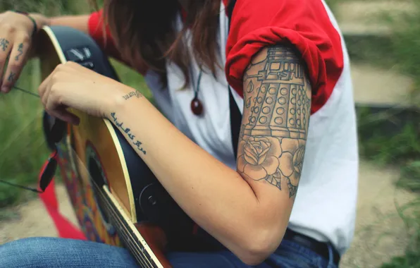 Girl, rose, hand, tattoo, tattoo