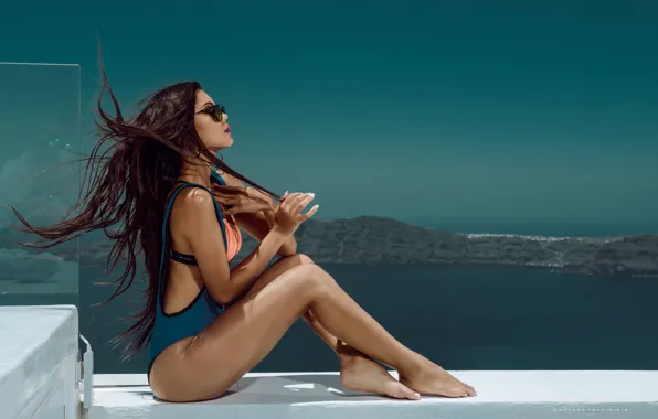 Sea, swimsuit, girl, the sun, landscape, sexy, pose, figure