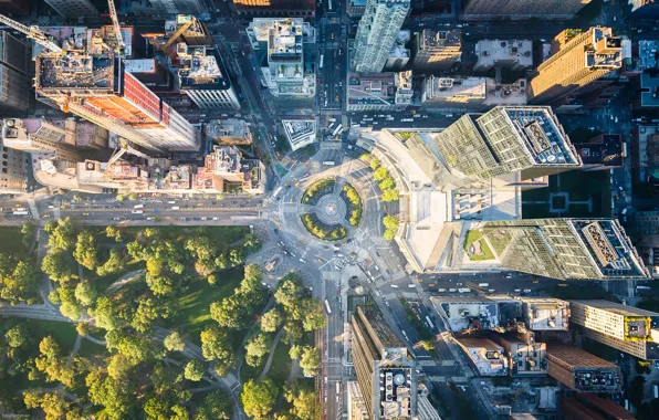 Light, trees, the city, Park, street, home, New York, USA