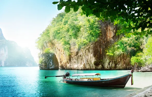 Sea, the sky, the sun, Islands, boat, Thailand, Phuket