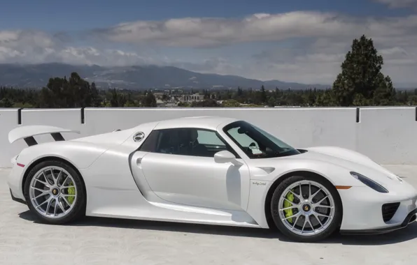 Picture city, white, porsche, sky, 918