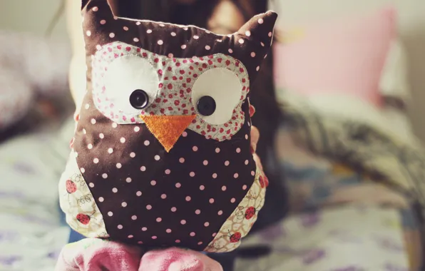 Picture owl, toy, needlework