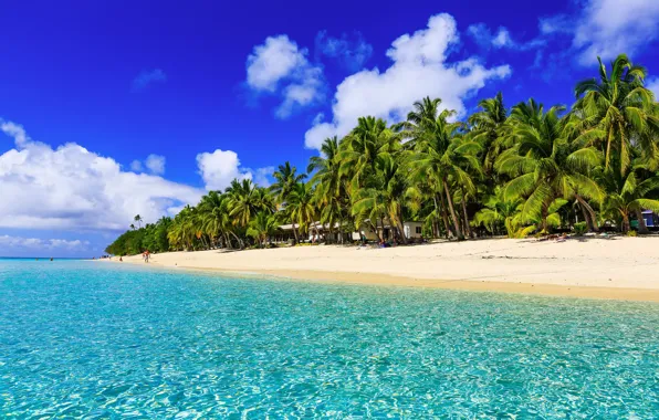 Sand, sea, beach, the sky, the sun, clouds, tropics, palm trees