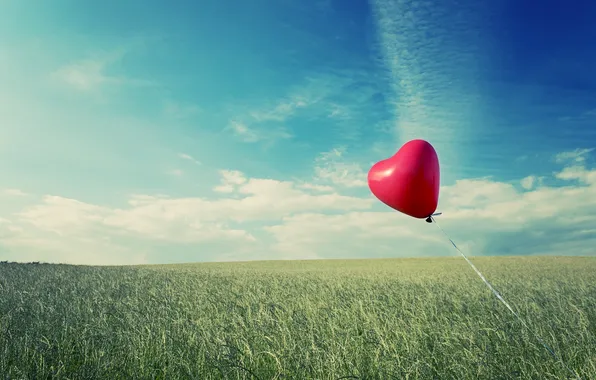 Picture greens, the sky, grass, clouds, nature, mood, heart, ball