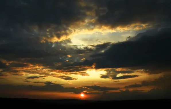 The sky, the sun, clouds, sunset, Wallpaper, pictures, shadow, the evening