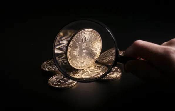 Magnifying glass, business, bitcoin