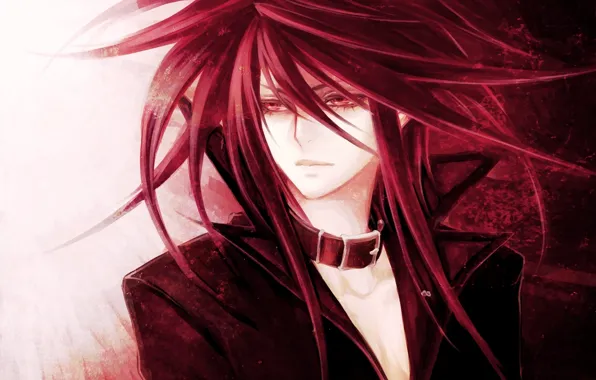The demon, collar, collar, guy, red eyes, long hair