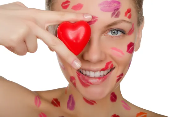 Look, girl, joy, red, face, smile, mood, kiss