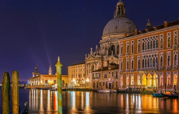 Picture building, Italy, Venice, channel, night city, promenade, Italy, Venice