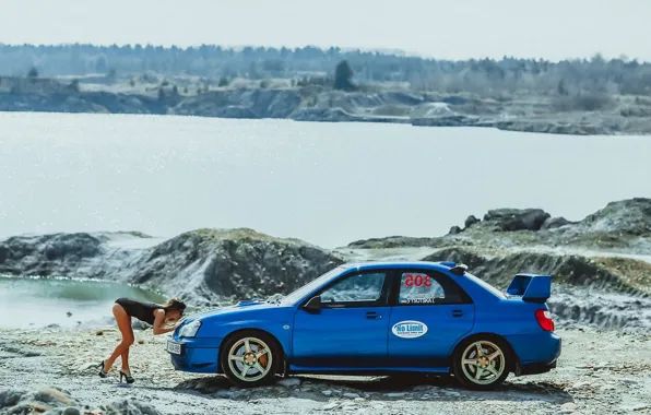 Picture auto, water, Subaru, Erotic, beautiful girl, kissing the machine