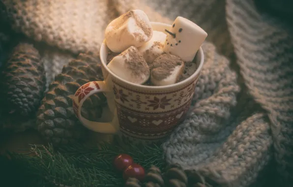 Picture mood, Christmas, mug, snowman, bumps, hot chocolate, marshmallows, marshmallow
