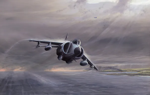 Picture art, airplane, aviation, jet, Hawker-Siddeley Harrier