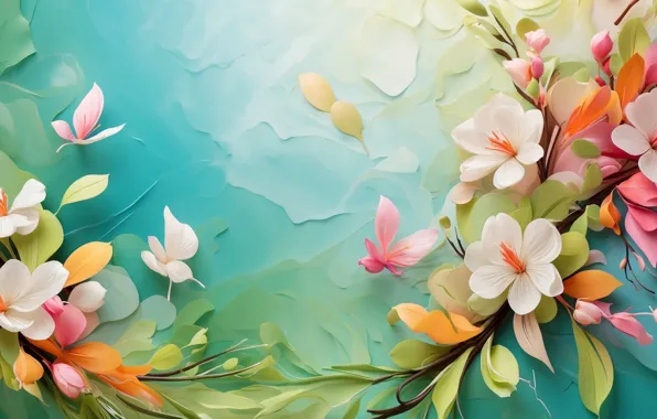 Flowers, green background, composition, AI art, neural network