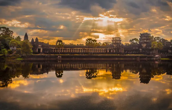 Dawn, temple, Cambodia, the temple complex, Angkor Wat