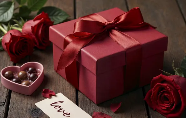 Love, flowers, gift, romance, chocolate, roses, love, happy