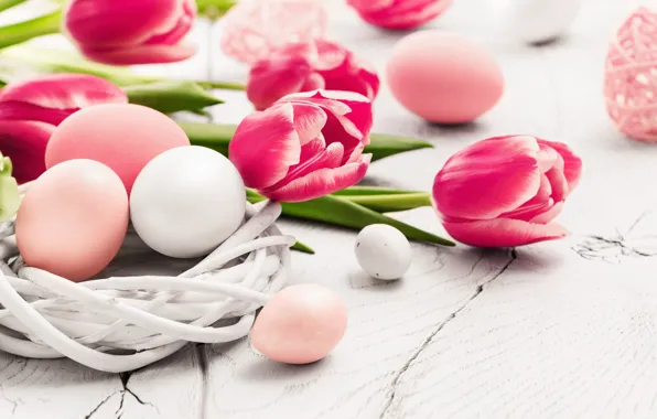 Flowers, spring, Easter, tulips, wood, pink, flowers, tulips