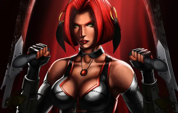 Picture chest, girl, blade, vampire, red, bloodrayne
