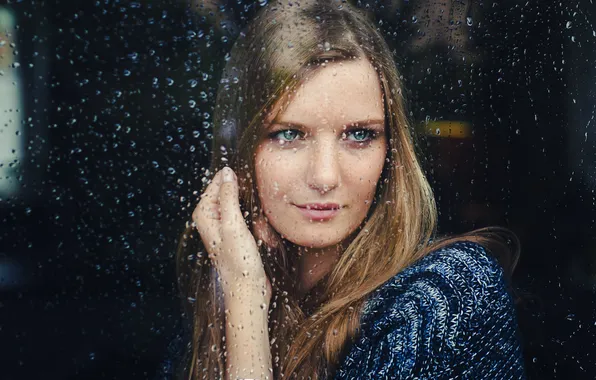 Look, glass, girl, drops, pose, portrait, window, Rus