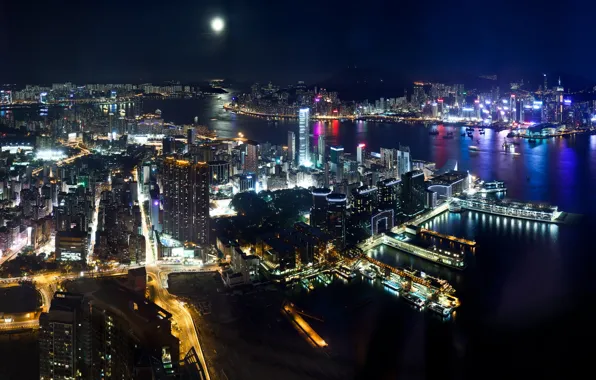 The sky, water, night, city, the city, lights, lights, building