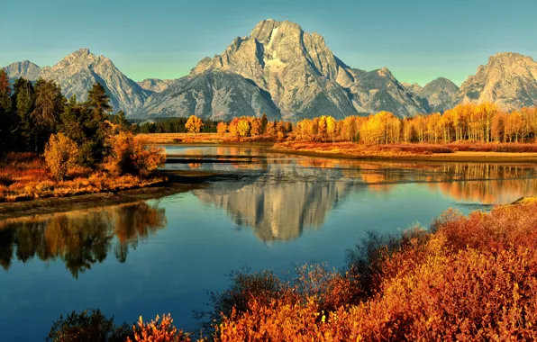 Picture autumn, mountains, river