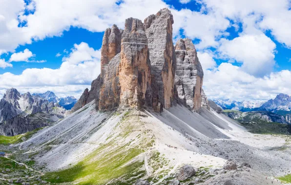 The sky, clouds, mountains, rocks
