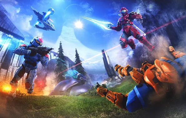 Weapons, fiction, soldiers, helmet, Halo, armor, warriors