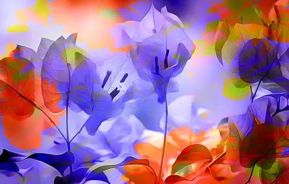Picture leaves, line, flowers, rendering, paint