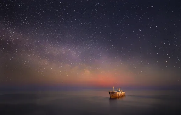 Sea, stars, ship