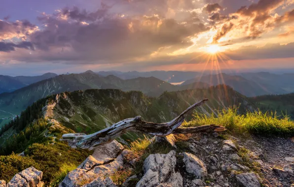 The sun, landscape, mountains, nature, panorama