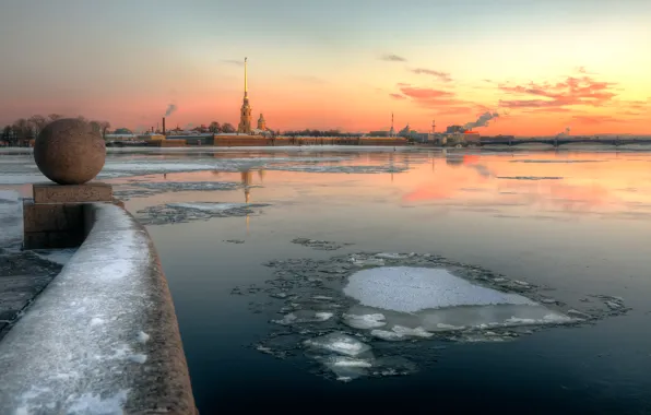 Winter, river, morning, frost, Saint Petersburg, 2015, The Palace district, 29 Dec