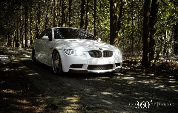 Auto, forest, nature, 360 forged, white BMW on your desktop, BMW M3 Convertible