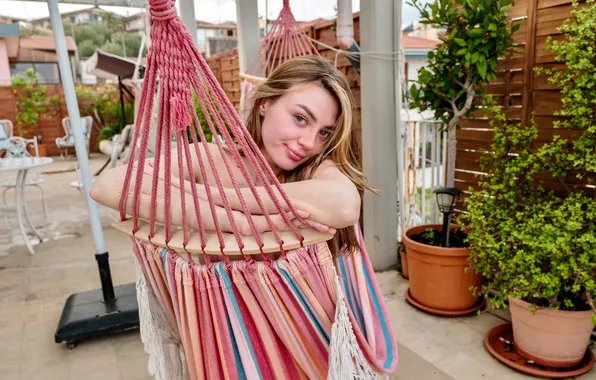 Model, brunette, gorgeous, photoshoot, hammock, posing, beautiful face, sensual gaze