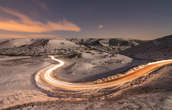 Winter, road, lights