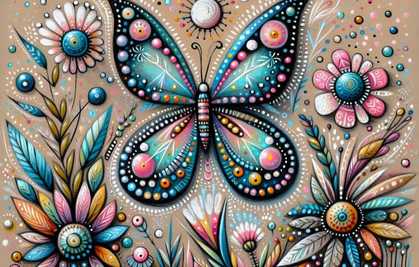 Flowers, patterns, butterfly, styling, ornament, AI art, neural network