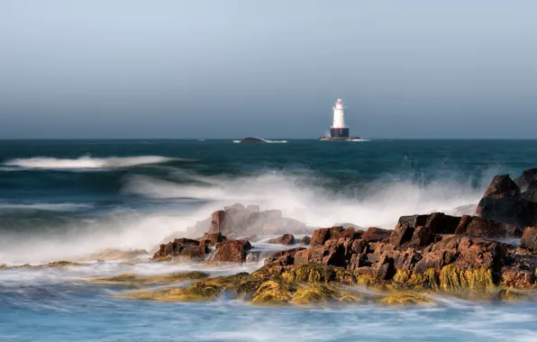 The ocean, coast, lighthouse, USA, lighthouse, New England, Rhode Island, Rhode Island