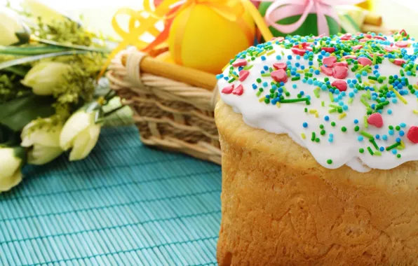 Flowers, eggs, Easter, cake, glaze, powder