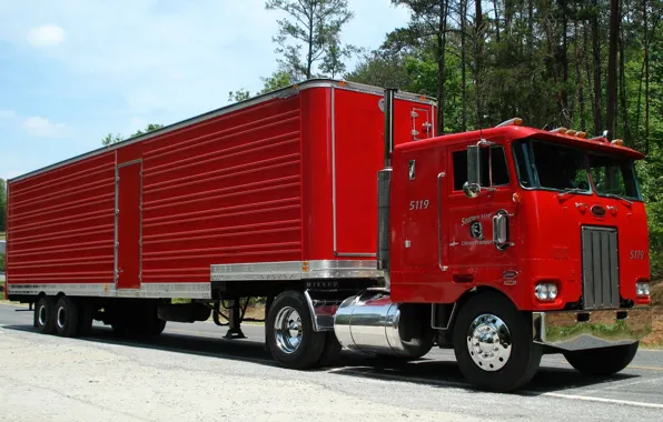 Red, truck, the trailer, as, terminator, the truck, Peterbilt