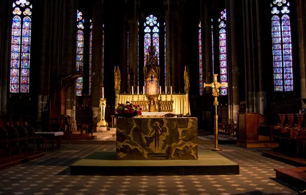 Mosaic, Gothic, France, interior, candles, Cathedral, stained glass, architecture