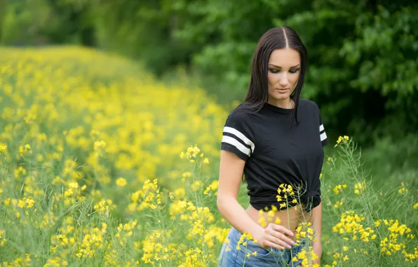 Field, girl, walks, Victoria