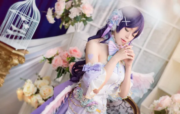 Look, girl, flowers, face, pose, style, background, room