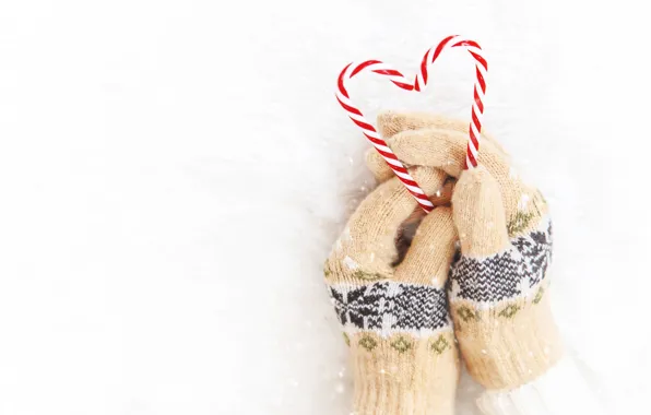 Picture winter, snow, snowflakes, heart, love, heart, winter, mittens