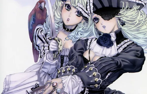 Gun, hat, parrot, headband, pirates, art, saber, ruffles